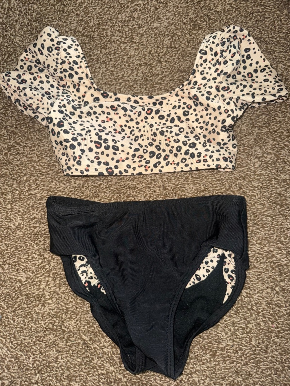Cat & Jack Girls Bikini Set Leopard Print Ruffle Top Size S (6/6X)